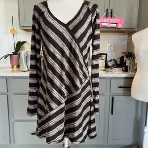Studio M Gray and Brown Striped V-Neck Dress Size XL